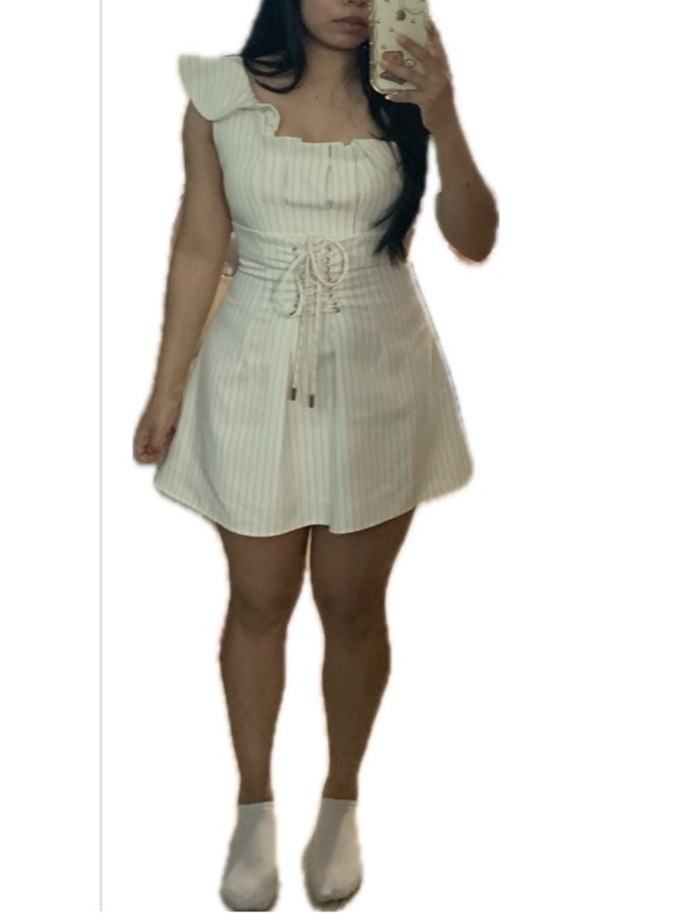 Elliatt Sweet Cream Ruffle Shoulder Mini Dress